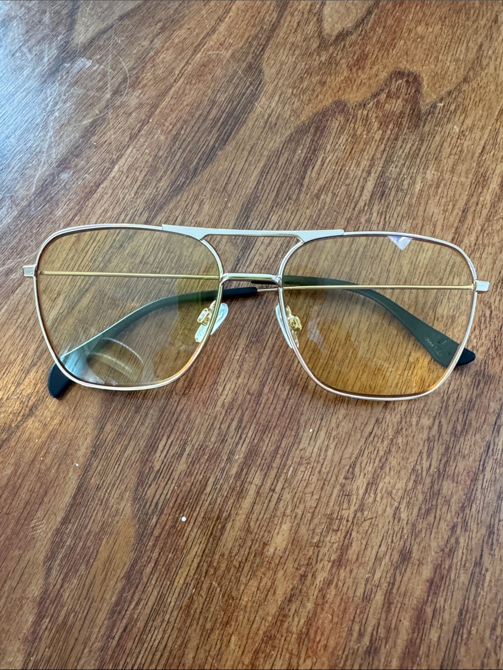 Caddis Hopper Gold Frame Aviator Sunglasses with Amber Lenses, 1.5